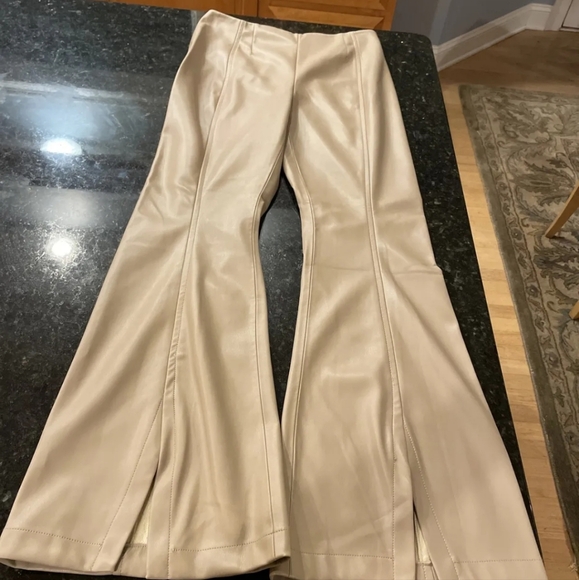 NWT Free People Beige Real Deal Faux Leather Split Hem Pants - Picture 3 of 5